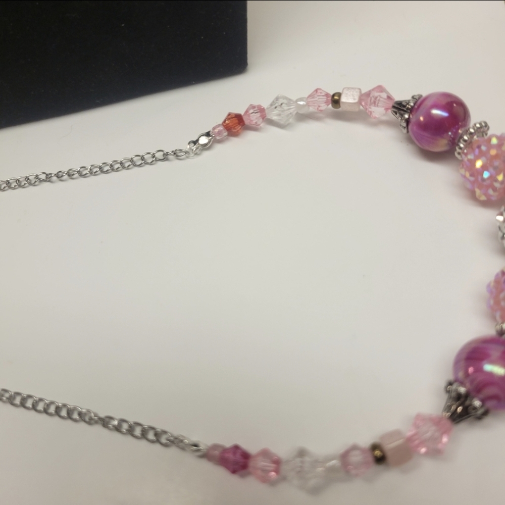 Handcrafted Silver and Pink Chunky Statement Necklace - Picture 7 of 8